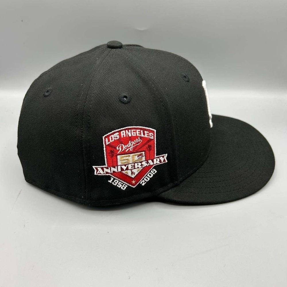 Los Angeles LA Dodgers Hat Men 7 1/2 Black Red 59Fifty New Era MLB Fitted Cap